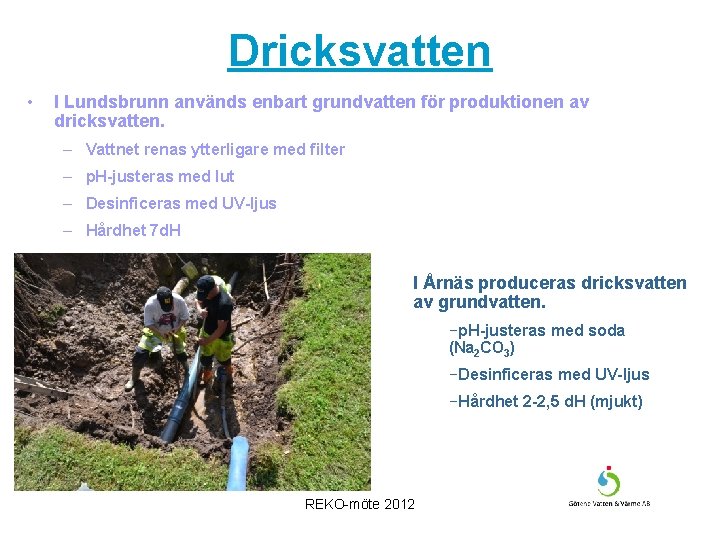 Dricksvatten • I Lundsbrunn används enbart grundvatten för produktionen av dricksvatten. – Vattnet renas