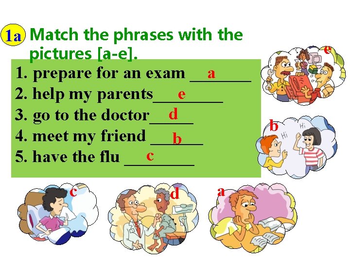 1 a Match the phrases with the e pictures [a-e]. a 1. prepare for