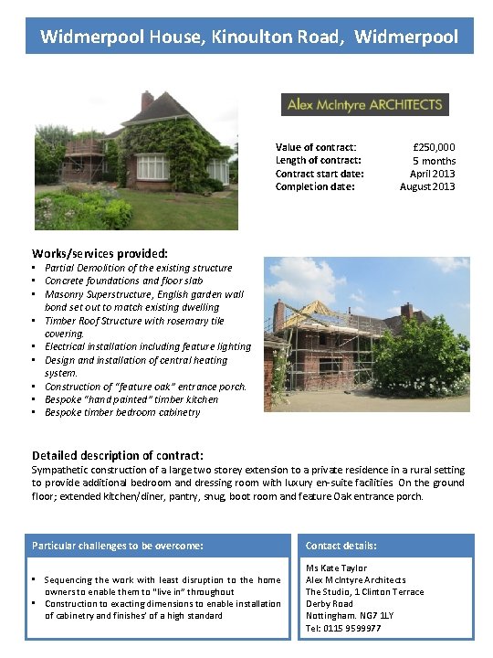 Widmerpool House Kinoulton Road Widmerpool Value of contract