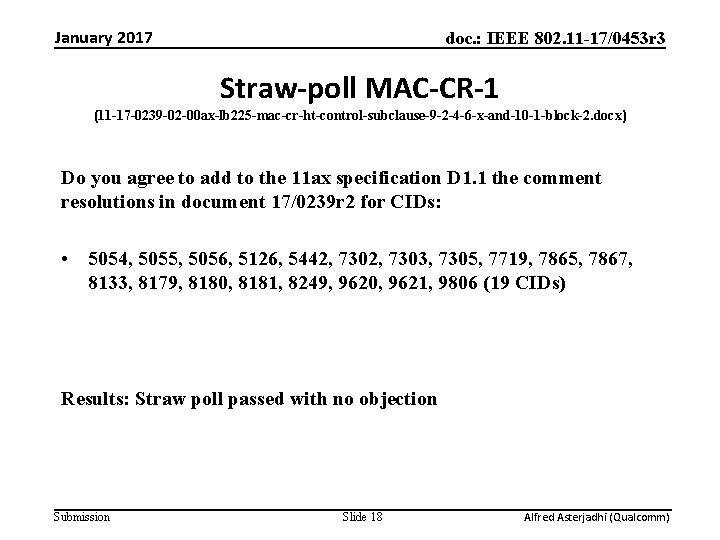 January 2017 doc. : IEEE 802. 11 -17/0453 r 3 Straw-poll MAC-CR-1 (11 -17
