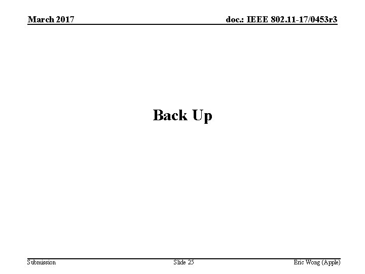 March 2017 doc. : IEEE 802. 11 -17/0453 r 3 Back Up Submission Slide