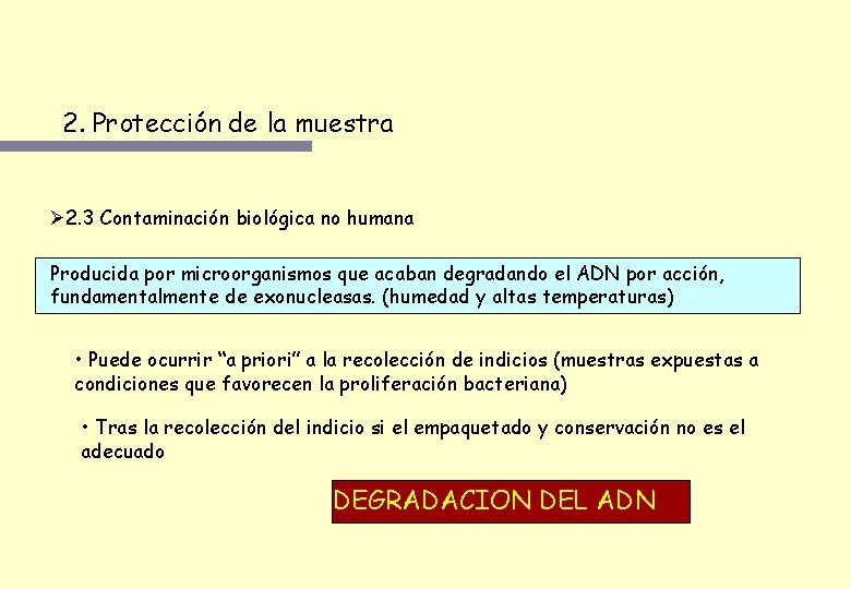 2. Protección de la muestra Ø 2. 3 Contaminación biológica no humana Producida por