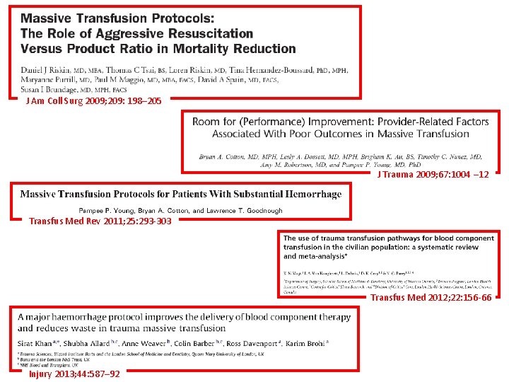 J Am Coll Surg 2009; 209: 198– 205 J Trauma 2009; 67: 1004 –