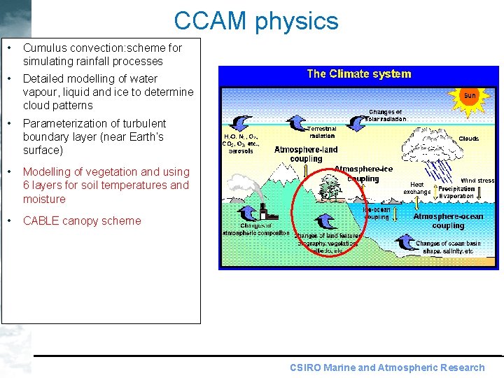 CCAM physics • Cumulus convection: scheme for simulating rainfall processes • Detailed modelling of