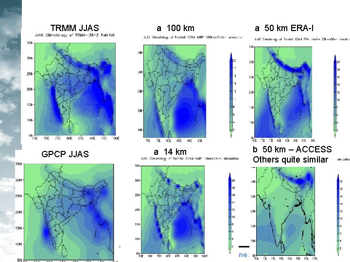 TRMM JJAS GPCP JJAS a 100 km a 14 km a 50 km ERA-I