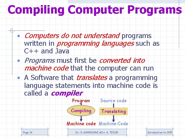 Compiling Computer Programs • Computers do not understand programs written in programming languages such