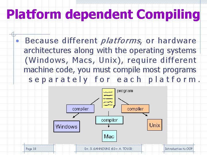 Platform dependent Compiling • Because different platforms, or hardware architectures along with the operating