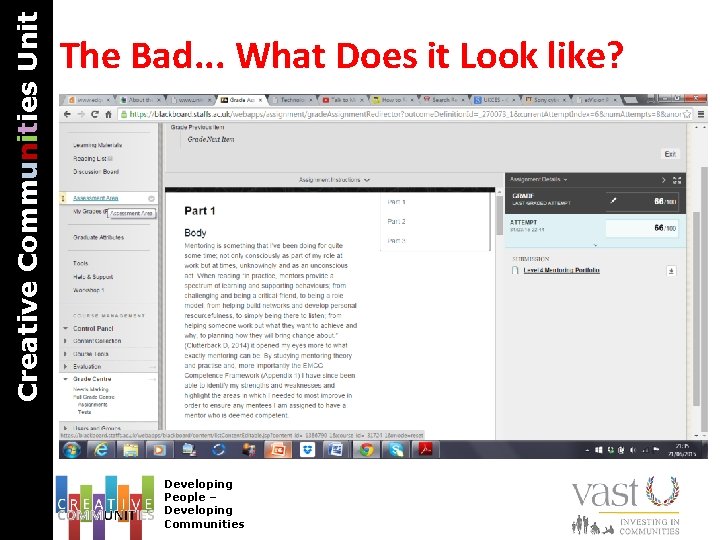Creative Communities Unit The Bad. . . What Does it Look like? Developing People