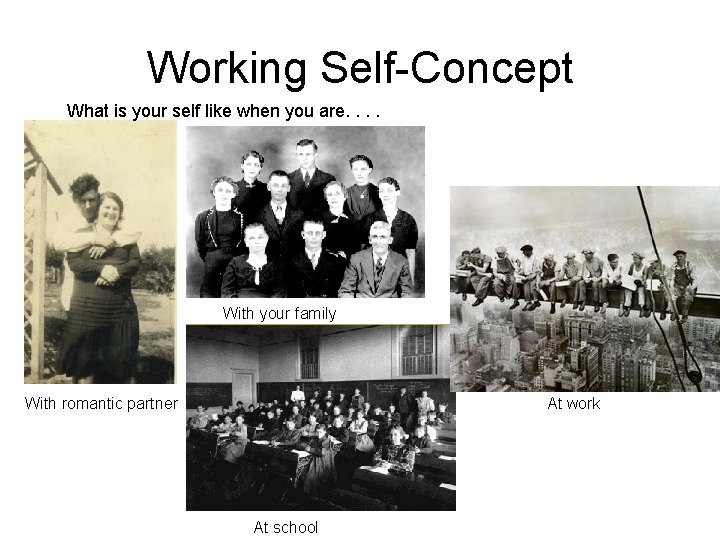 Working Self-Concept What is your self like when you are. . With your family