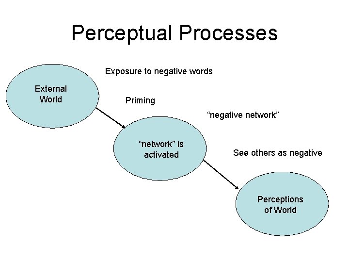 Perceptual Processes Exposure to negative words External World Priming “negative network” “network” is activated