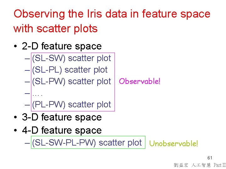Observing the Iris data in feature space with scatter plots • 2 -D feature Observing the Iris data in feature space with scatter plots • 2 -D feature