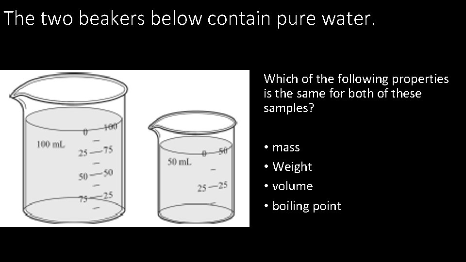 The two beakers below contain pure water. Which of the following properties is the