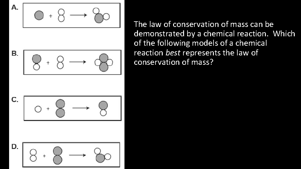 The law of conservation of mass can be demonstrated by a chemical reaction. Which