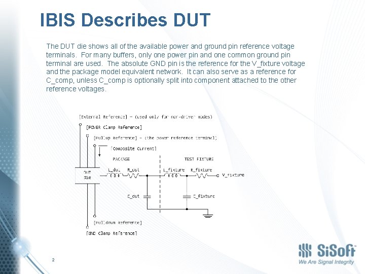 IBIS Describes DUT The DUT die shows all of the available power and ground