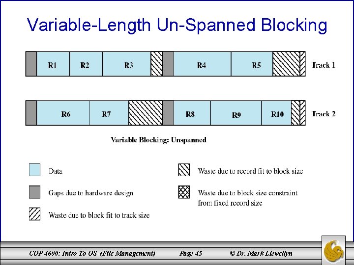 Variable-Length Un-Spanned Blocking COP 4600: Intro To OS (File Management) Page 45 © Dr.