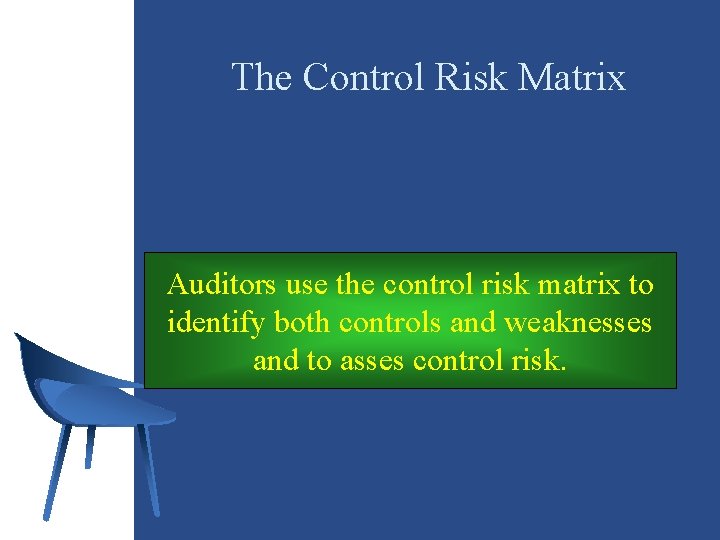 The Control Risk Matrix Auditors use the control risk matrix to identify both controls