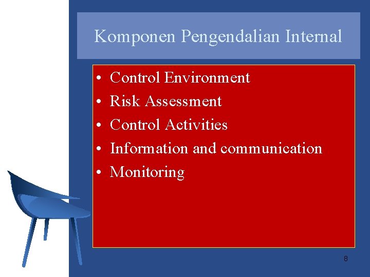Komponen Pengendalian Internal • • • Control Environment Risk Assessment Control Activities Information and