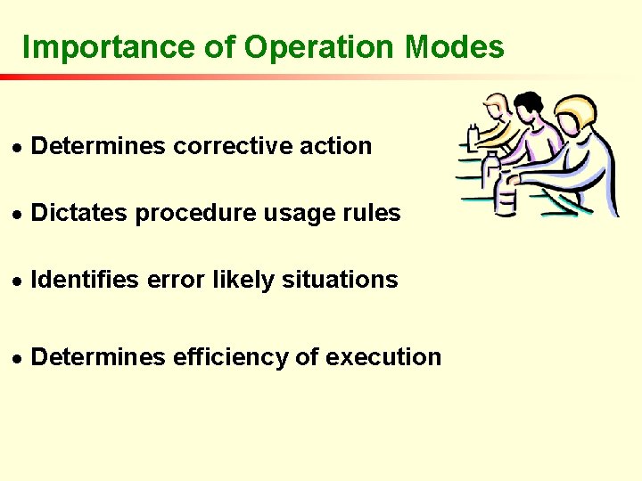 Importance of Operation Modes n Determines corrective action n Dictates procedure usage rules n