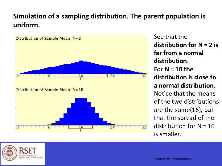 Simulation of a sampling distribution. The parent population is uniform. See that the distribution
