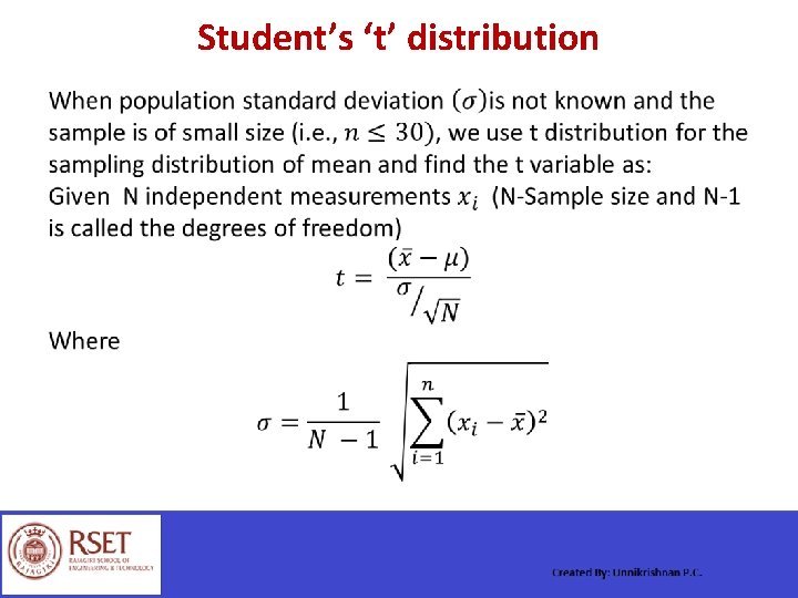 Student’s ‘t’ distribution 