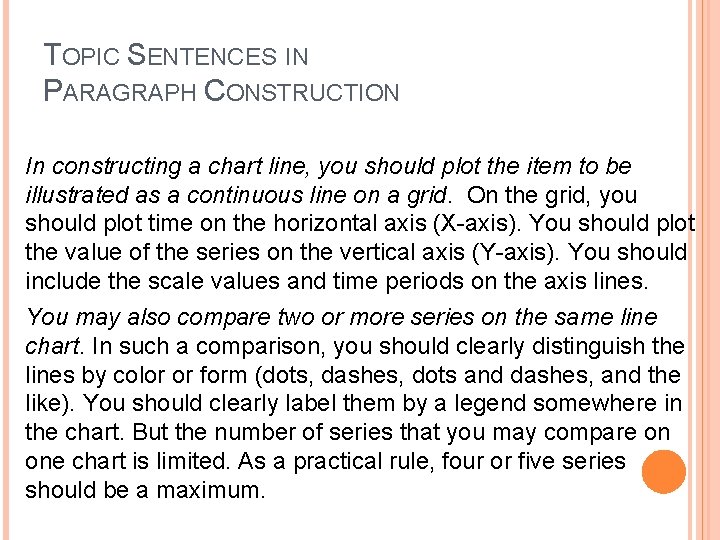 TOPIC SENTENCES IN PARAGRAPH CONSTRUCTION In constructing a chart line, you should plot the