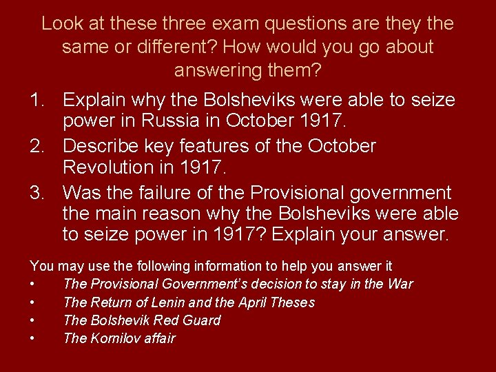 Look at these three exam questions are they the same or different? How would