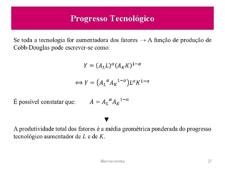 Progresso Tecnológico • Macroeconomia 25 