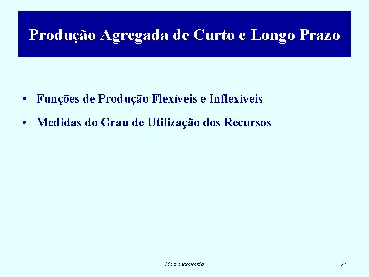 Produção Agregada de Curto e Longo Prazo • Funções de Produção Flexíveis e Inflexíveis