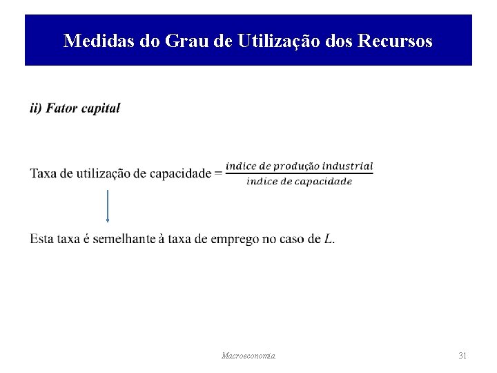 Medidas do Grau de Utilização dos Recursos • Macroeconomia 31 