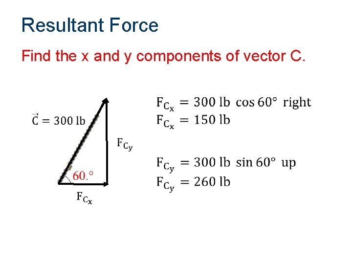 Resultant Force Find the x and y components of vector C. 