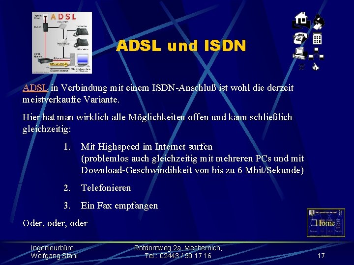 ADSL und ISDN ADSL in Verbindung mit einem ISDN-Anschluß ist wohl die derzeit meistverkaufte