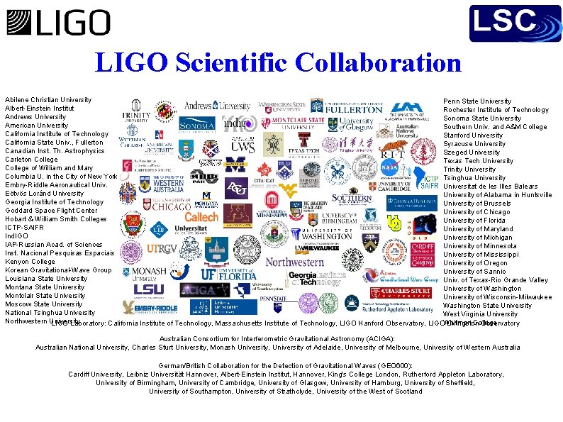 LIGO Scientific Collaboration Abilene Christian University Penn State University Albert-Einstein Institut Rochester Institute of