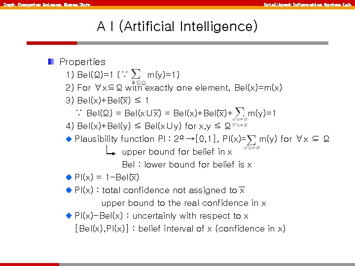 Dept. Computer Science, Korea Univ. Intelligent Information System Lab. A I (Artificial Intelligence) Properties