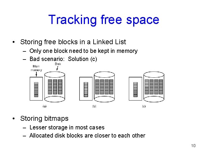 Tracking free space • Storing free blocks in a Linked List – Only one