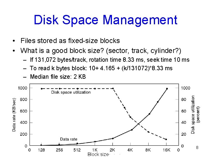 Disk Space Management • Files stored as fixed-size blocks • What is a good