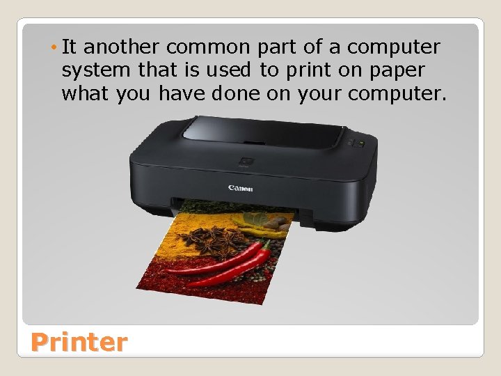  • It another common part of a computer system that is used to