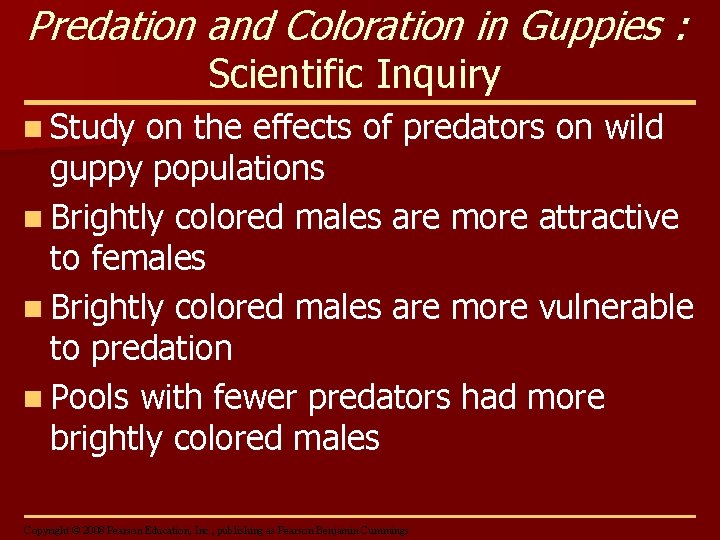 Predation and Coloration in Guppies : Scientific Inquiry n Study on the effects of