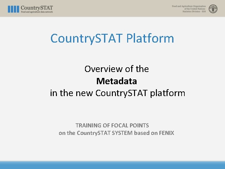 Country. STAT Platform Overview of the Metadata in the new Country. STAT platform TRAINING