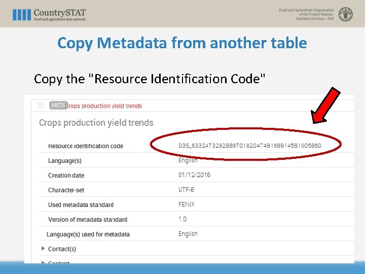 Copy Metadata from another table Copy the "Resource Identification Code" 