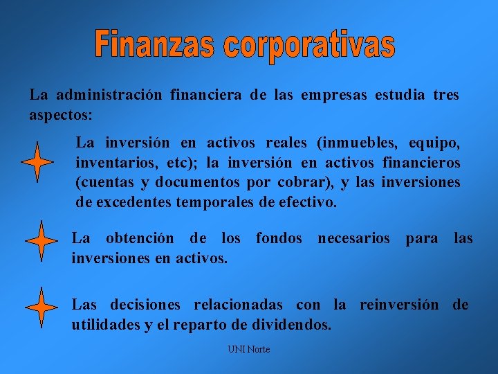 La administración financiera de las empresas estudia tres aspectos: La inversión en activos reales