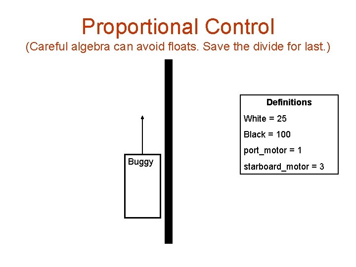 Proportional Control (Careful algebra can avoid floats. Save the divide for last. ) Definitions