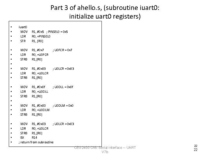 Part 3 of ahello. s, (subroutine iuart 0: initialize uart 0 registers) • •