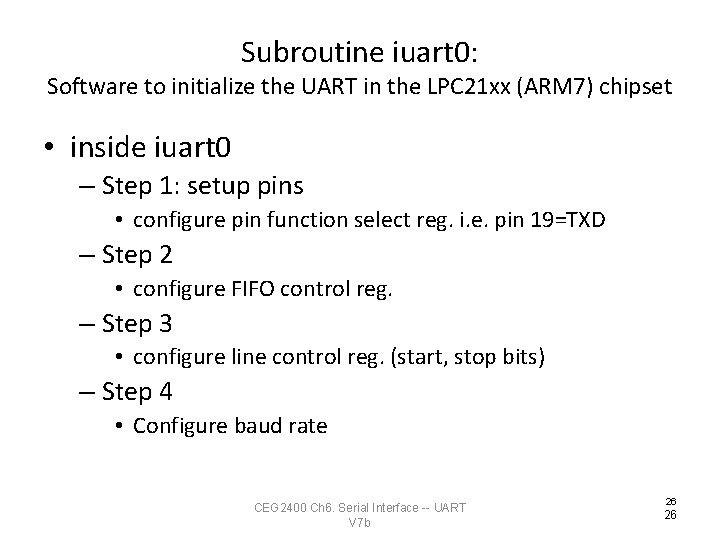 Subroutine iuart 0: Software to initialize the UART in the LPC 21 xx (ARM
