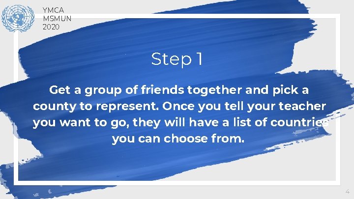 YMCA MSMUN 2020 Step 1 Get a group of friends together and pick a