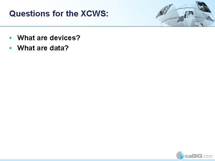 Questions for the XCWS: • What are devices? • What are data? Questions for the XCWS: • What are devices? • What are data?