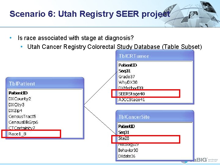 Scenario 6: Utah Registry SEER project • Is race associated with stage at diagnosis? Scenario 6: Utah Registry SEER project • Is race associated with stage at diagnosis?
