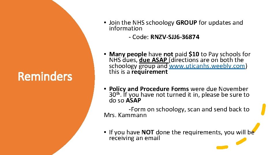  • Join the NHS schoology GROUP for updates and information - Code: RNZV-SJJ