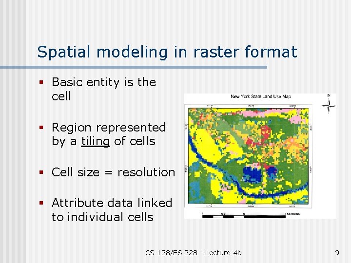 Spatial modeling in raster format § Basic entity is the cell § Region represented