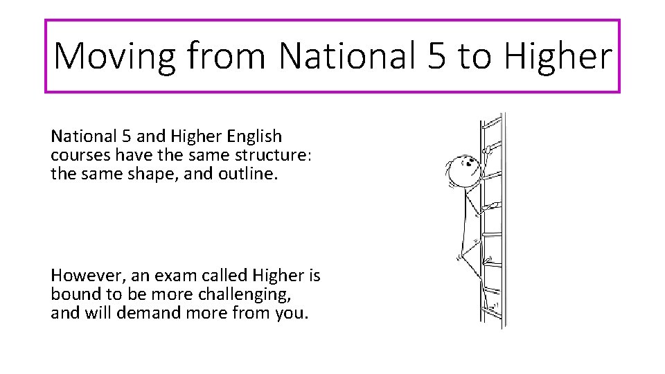 Moving from National 5 to Higher National 5 and Higher English courses have the