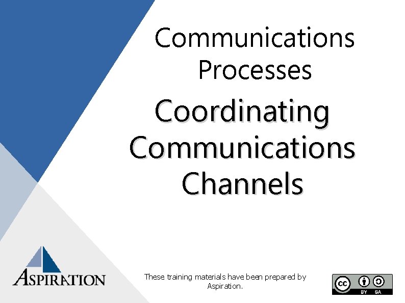 Communications Processes Coordinating Communications Channels These training materials have been prepared by Aspiration. 